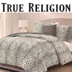 True Religion Leopard Print Full/Queen Plush Cozy Feel Comforter Set